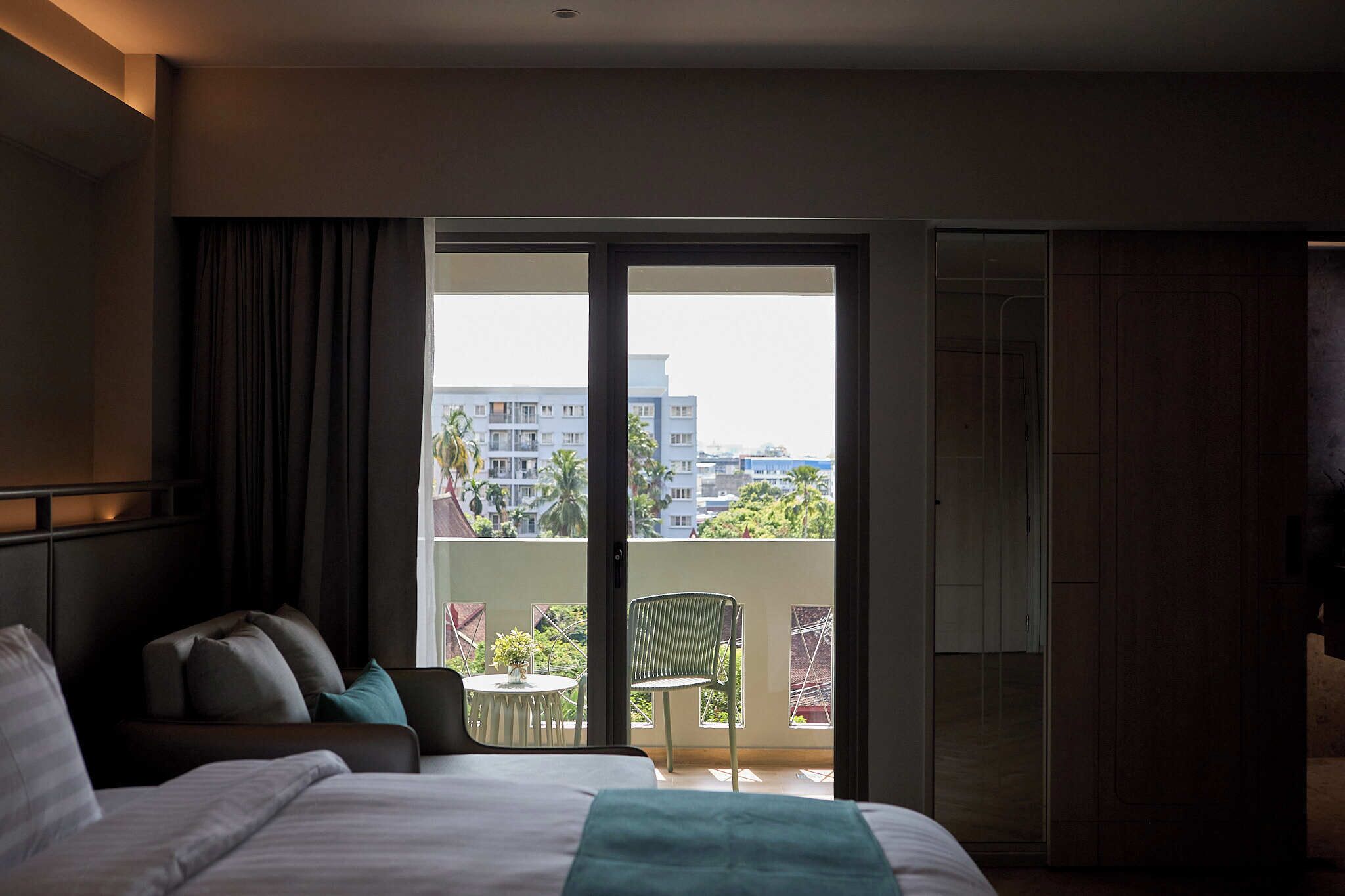 twin queen view | 1 bedroom, in-room safe, desk, laptop workspace