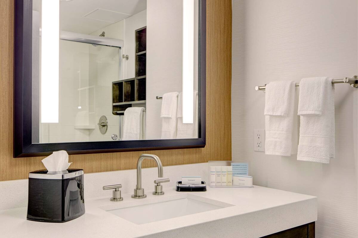 free toiletries, hair dryer, towels, soap