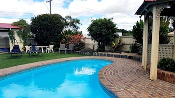 Outdoor pool, open 8 AM to 8 PM, sun loungers