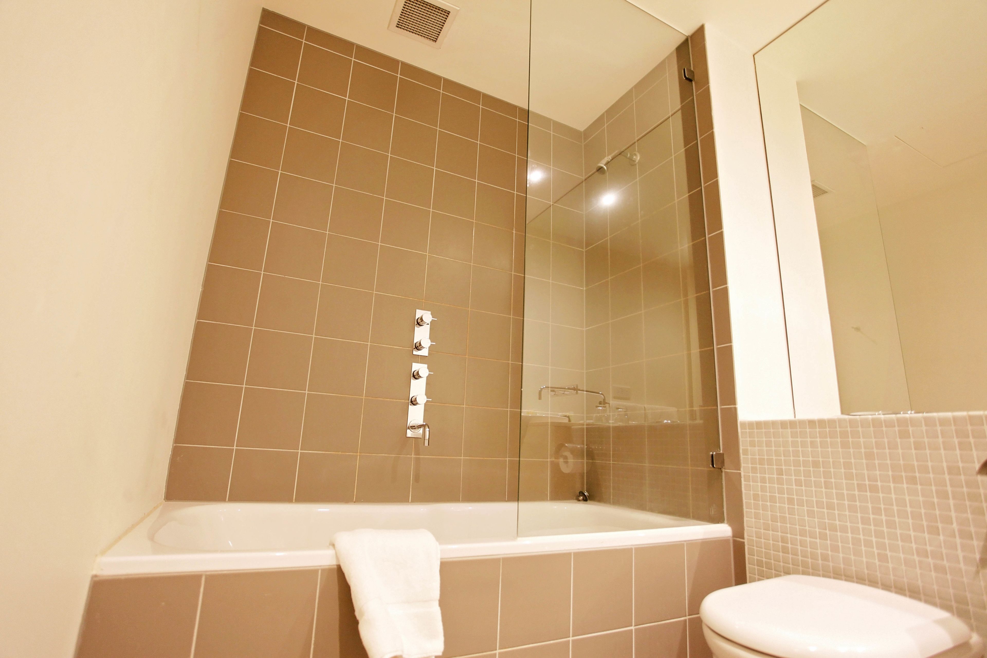 shower, free toiletries, hair dryer, towels