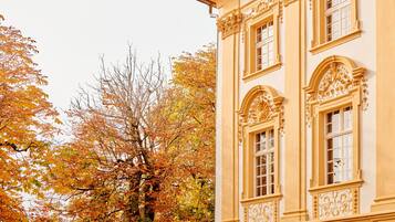 A building with ornate architectural details and large windows.