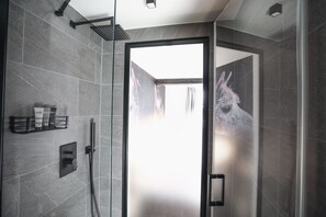 Deluxe Double Room | Bathroom | Shower, rainfall showerhead, free toiletries, hair dryer - Adaastra Boutique Hotel (Naters)