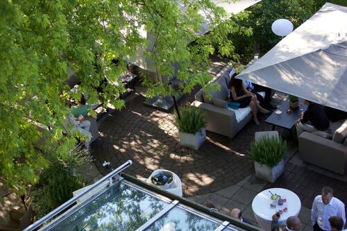 Dinner served, international cuisine, garden views
