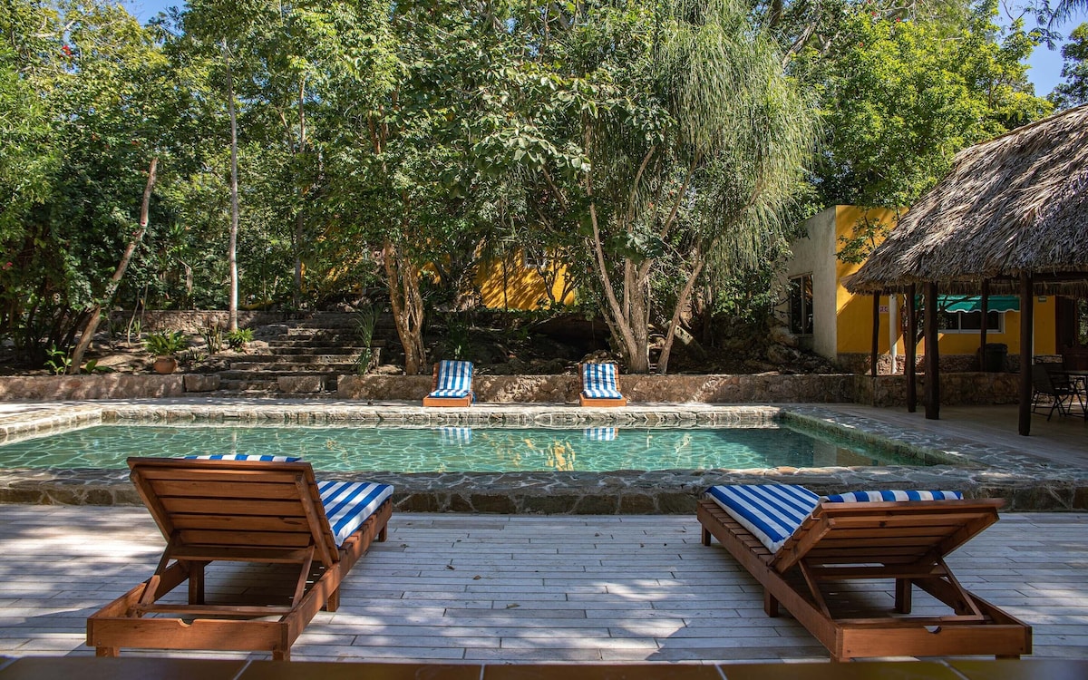 Hacienda San Miguel Yucatan pool area wih sun loungers