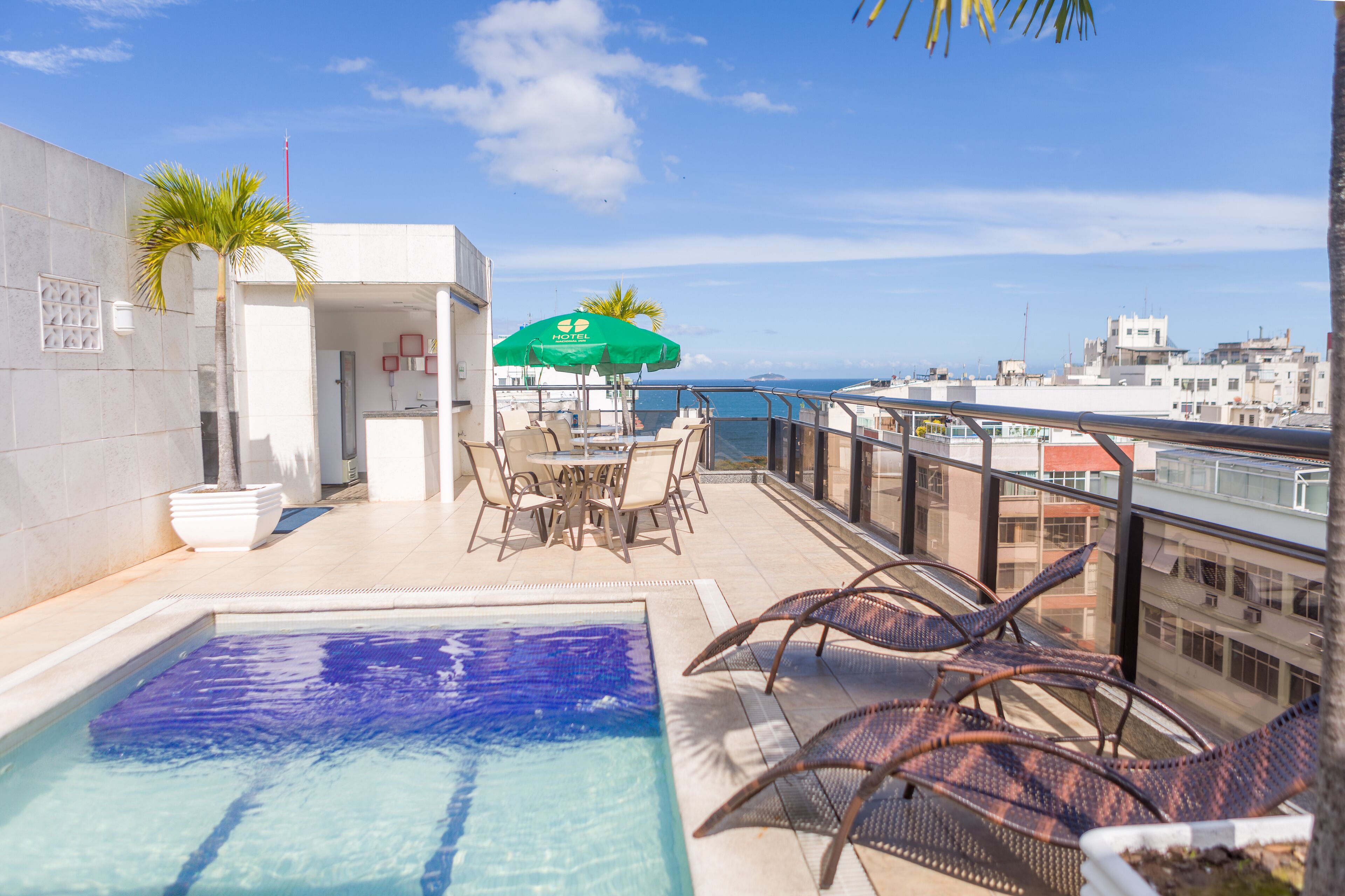 outdoor pool, pool loungers