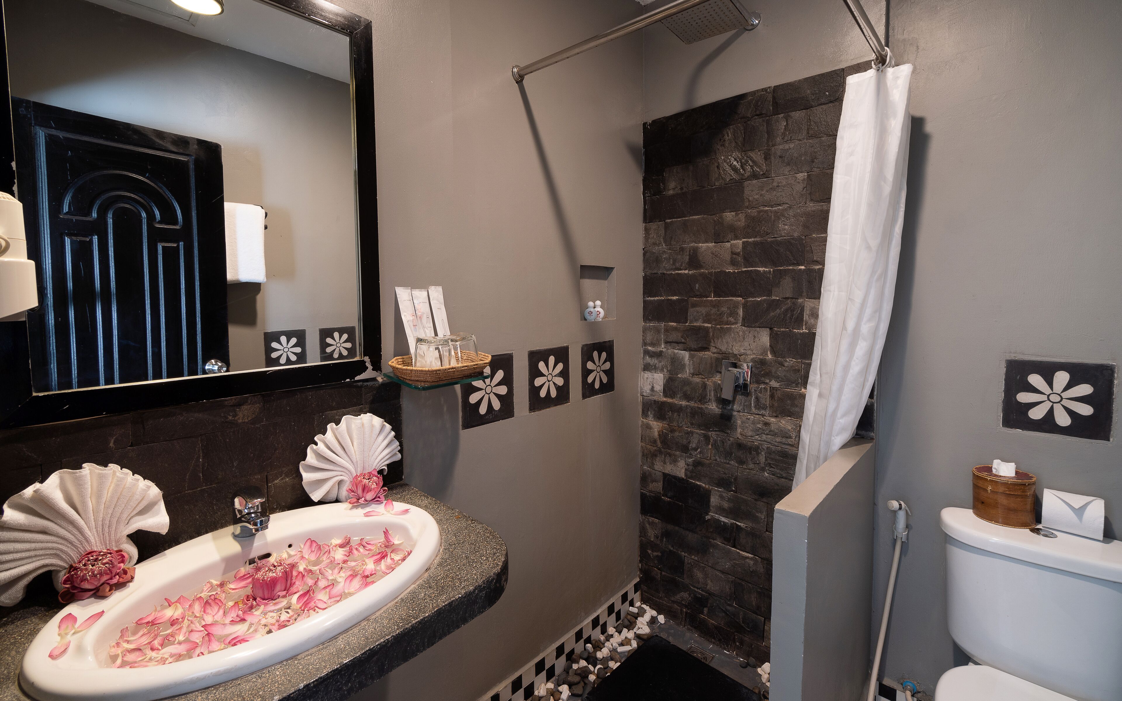 free toiletries, hair dryer, bathrobes, slippers