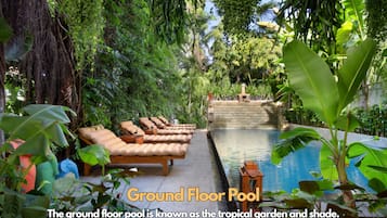 2 outdoor pools, pool loungers