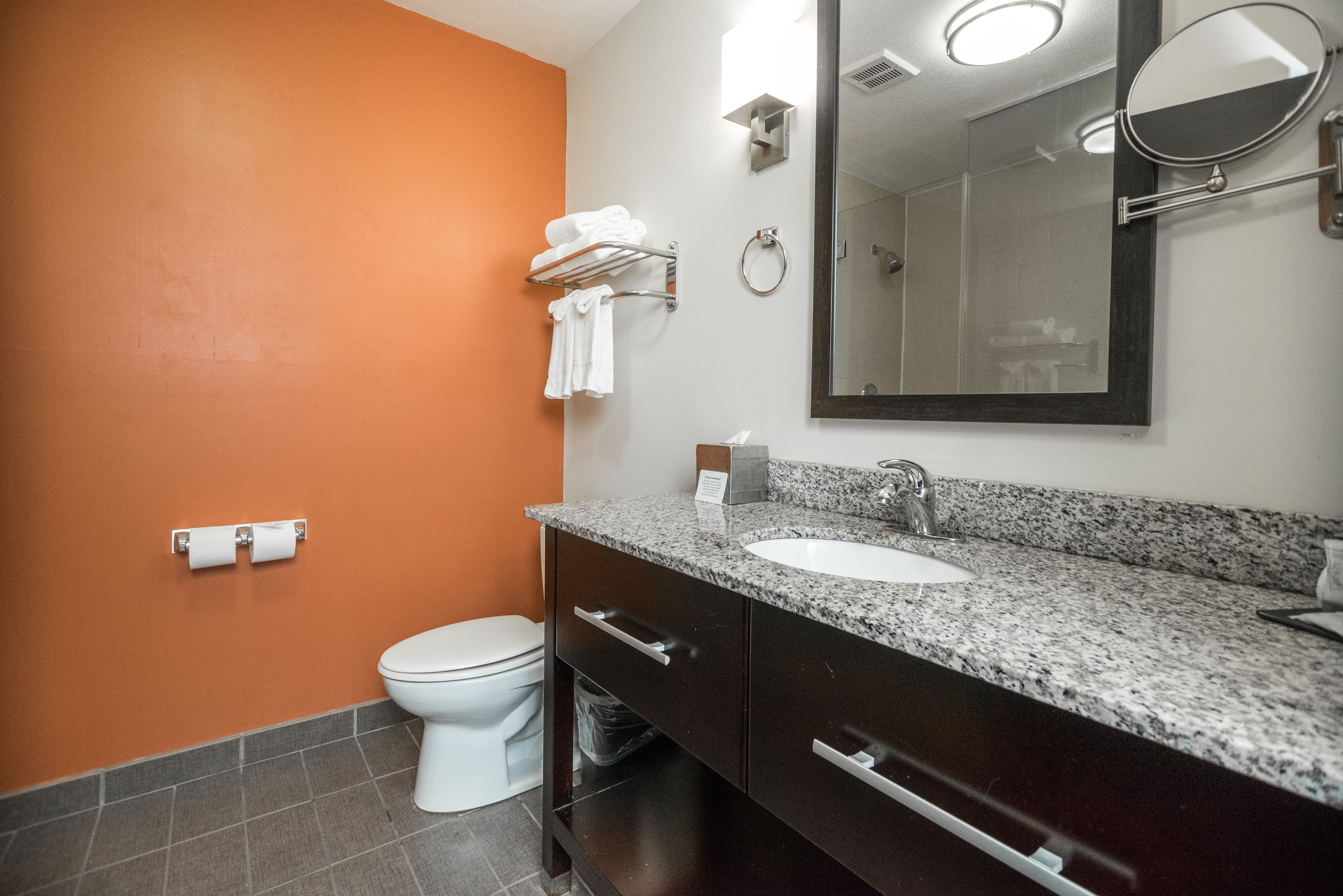 combined shower/bathtub, hair dryer, towels