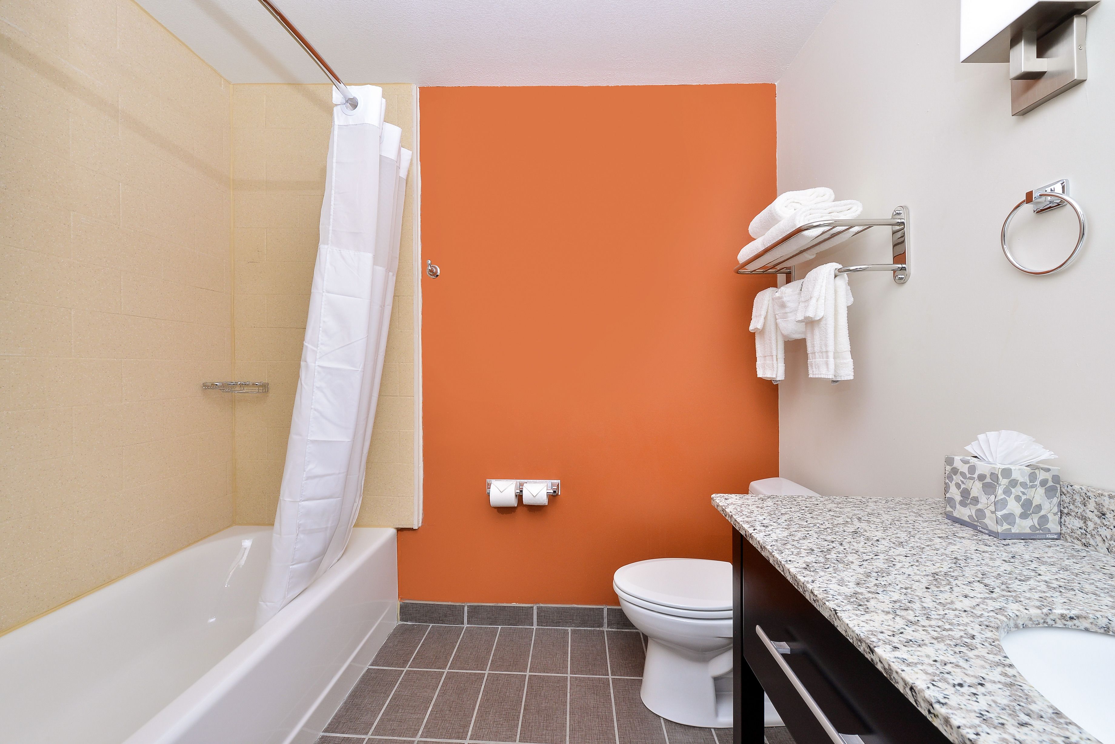 combined shower/bathtub, hair dryer, towels