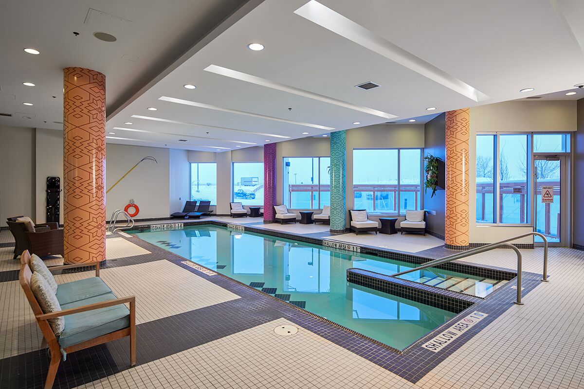 indoor pool, pool loungers