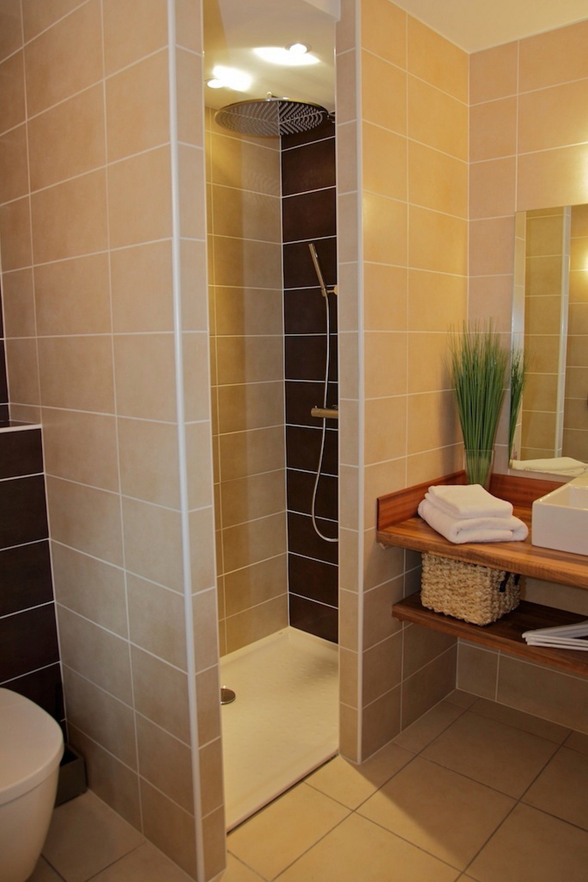 superior double room | bathroom | shower, free toiletries, hair dryer, towels