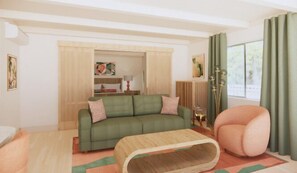 Suite | Living area | LCD TV, DVD player, iPod dock - The Pavilion Hotel (Avalon)