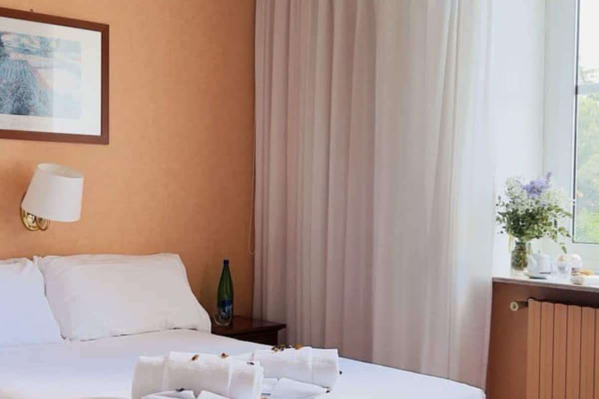 Tweepersoonskamer | Badkamer | Een haardroger, handdoeken