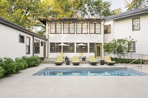 Outdoor pool, sun loungers