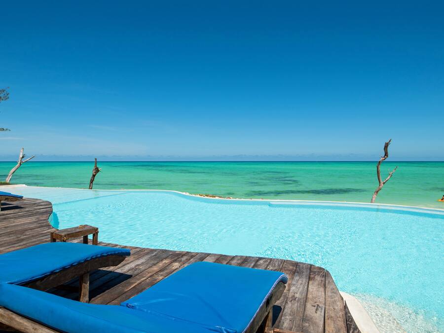 Outdoor pool, pool umbrellas, pool loungers