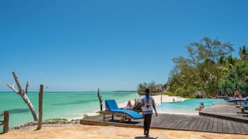 Outdoor pool, pool umbrellas, pool loungers