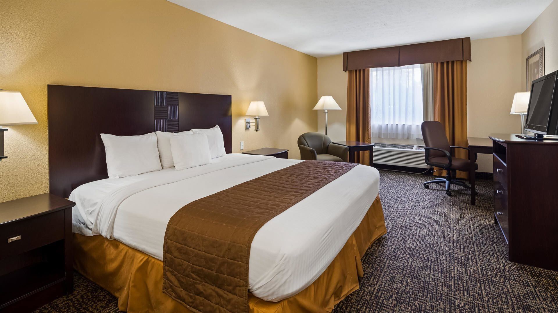 In-room safe, desk, laptop workspace, blackout drapes