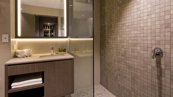 Shower, free toiletries, hair dryer, towels