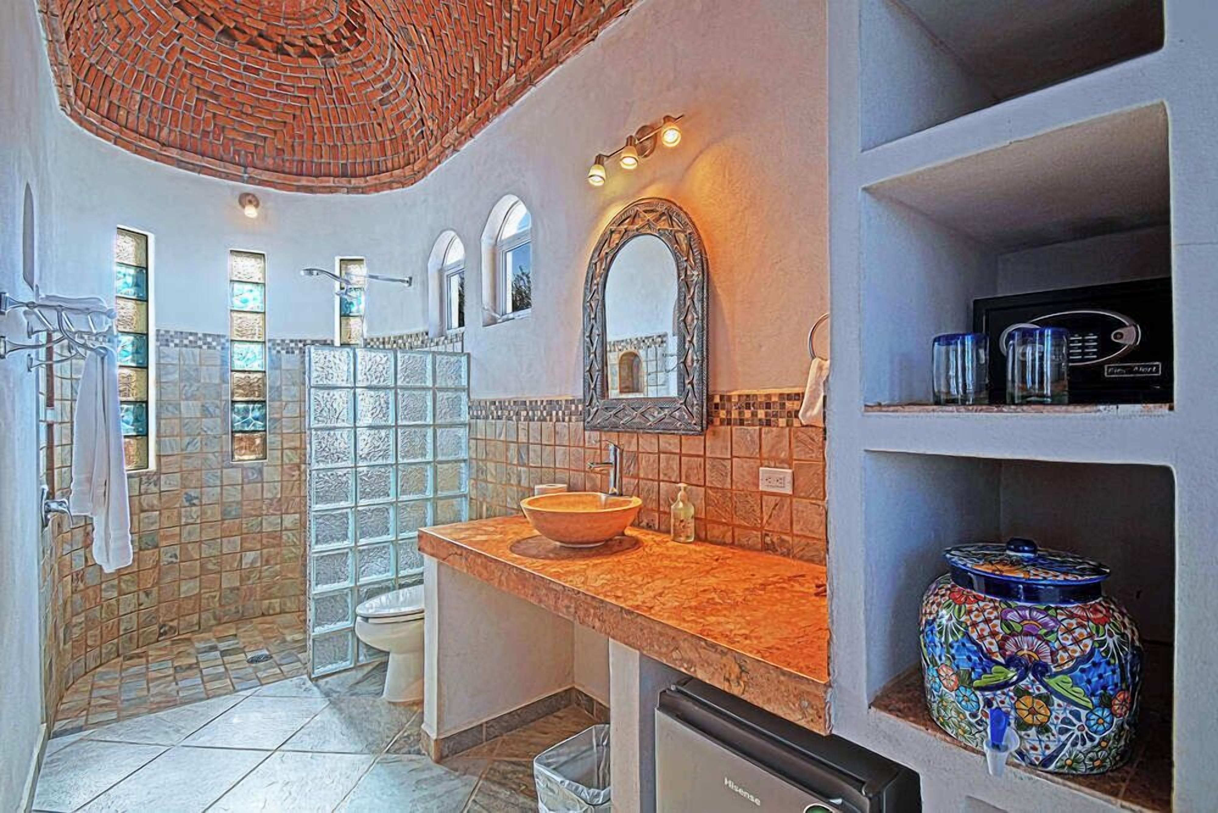 superior cabin, 1 king bed, terrace, ocean view | bathroom | hair dryer, towels