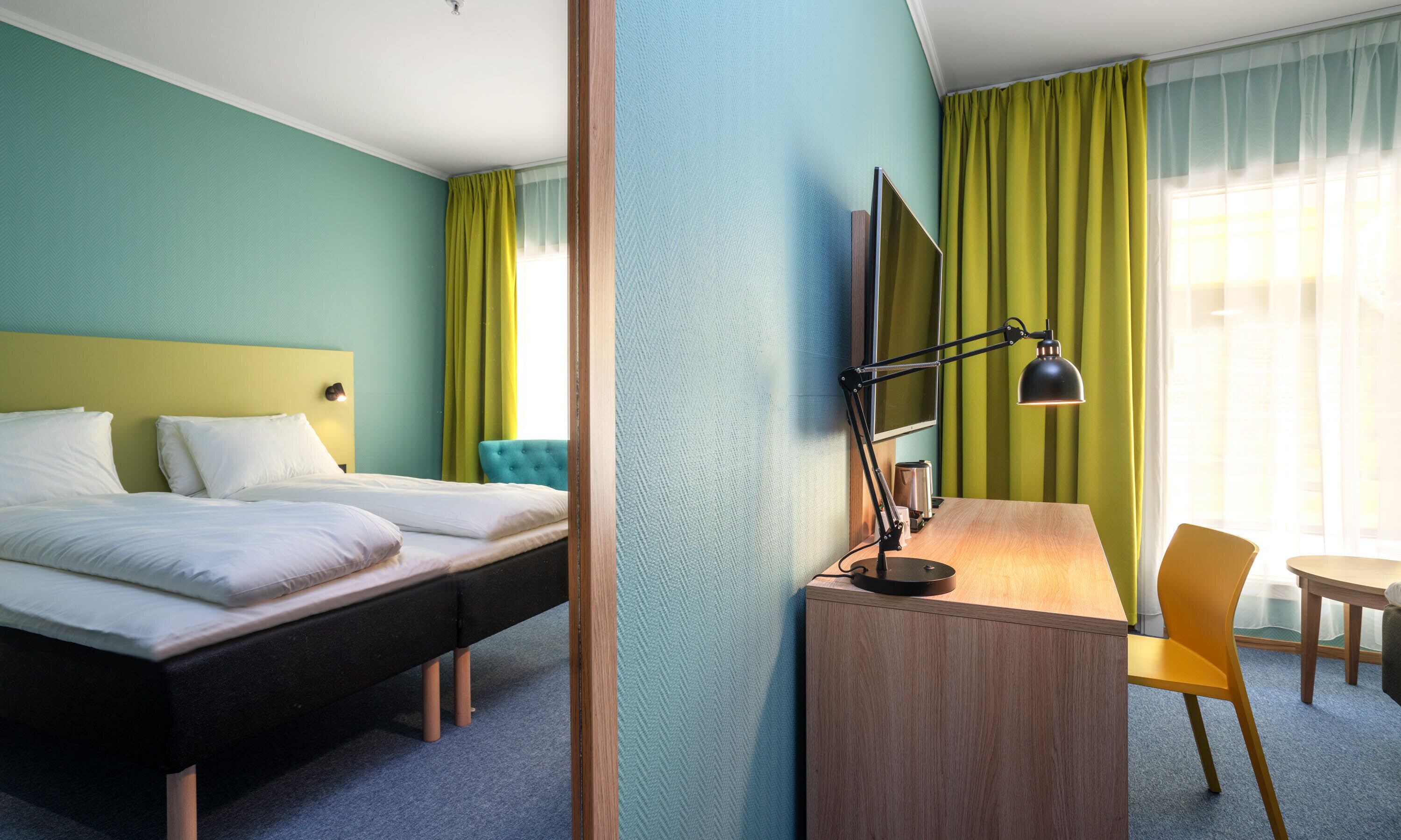 Desk, free WiFi, bed sheets