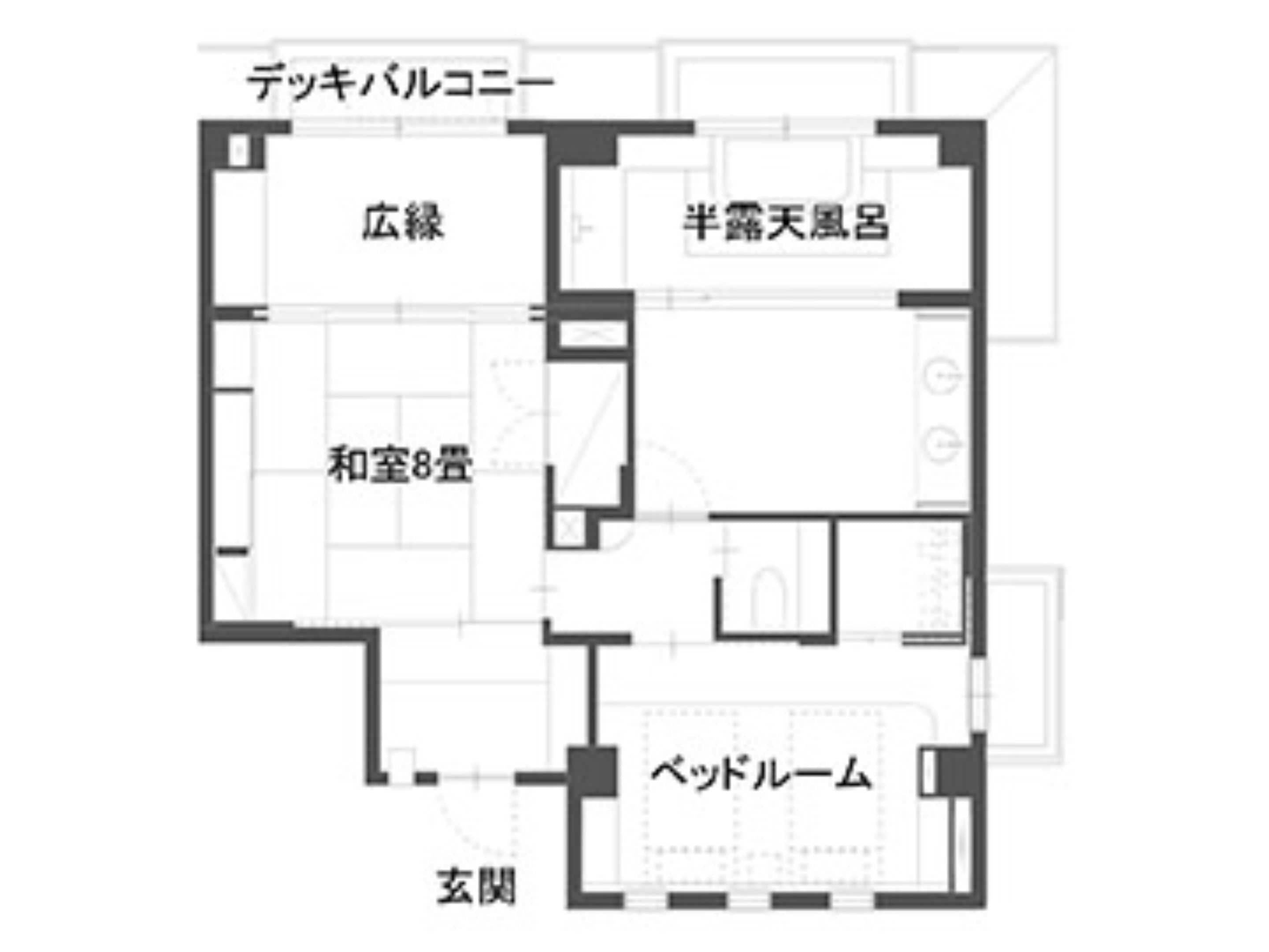 A floor plan with a bedroom labeled "和室8室" (Room 8), a bathroom, and a "ベッドルーム" (Bedroom).