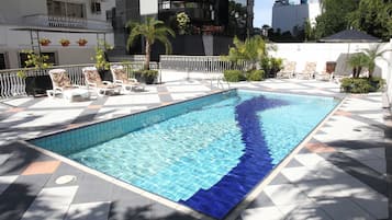 Outdoor pool, pool loungers