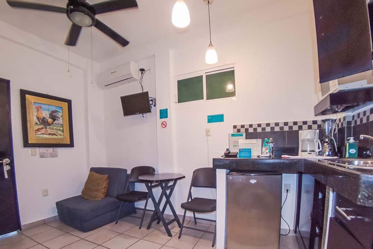 studio room | private kitchen | fridge, microwave, coffee/tea maker, cookware/dishes/utensils