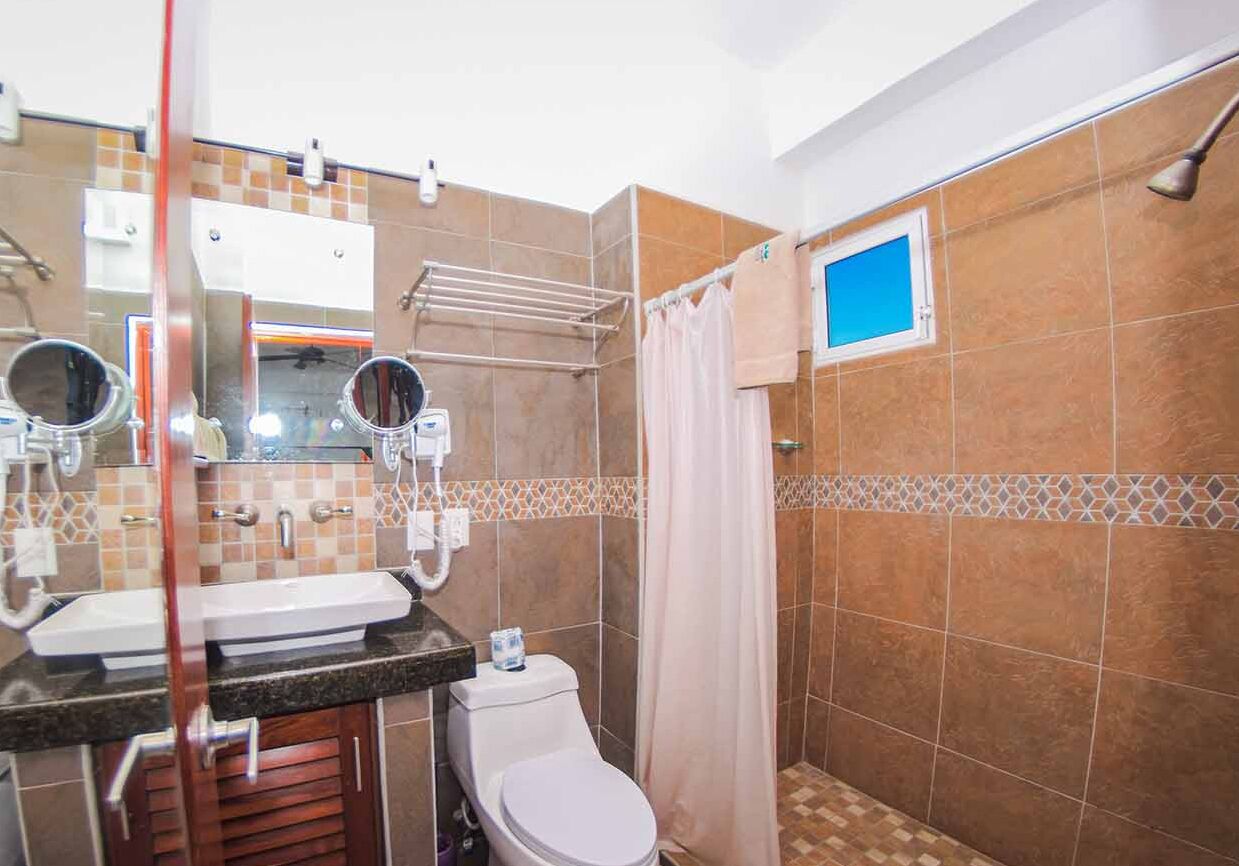 studio suite, 1 king bed | bathroom | combined shower/bathtub, hair dryer, towels