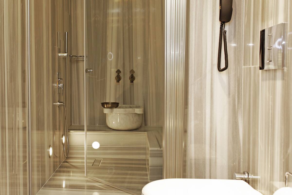 shower, free toiletries, hair dryer, slippers