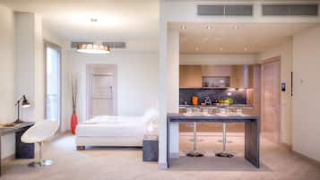 Loft, vistas a la ciudad | Ropa de cama de alta calidad y edredones de plumas