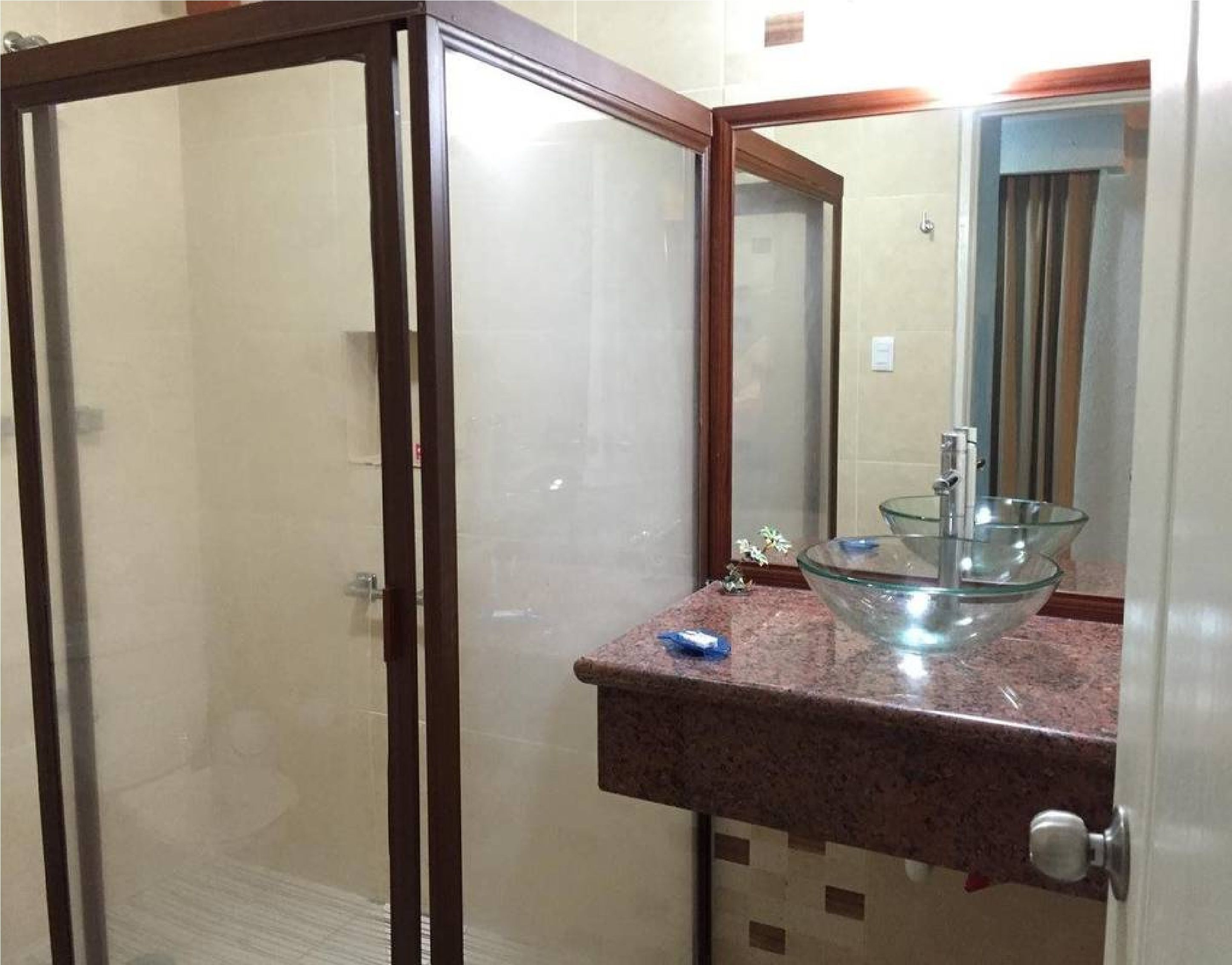 shower, heated floors, towels, soap