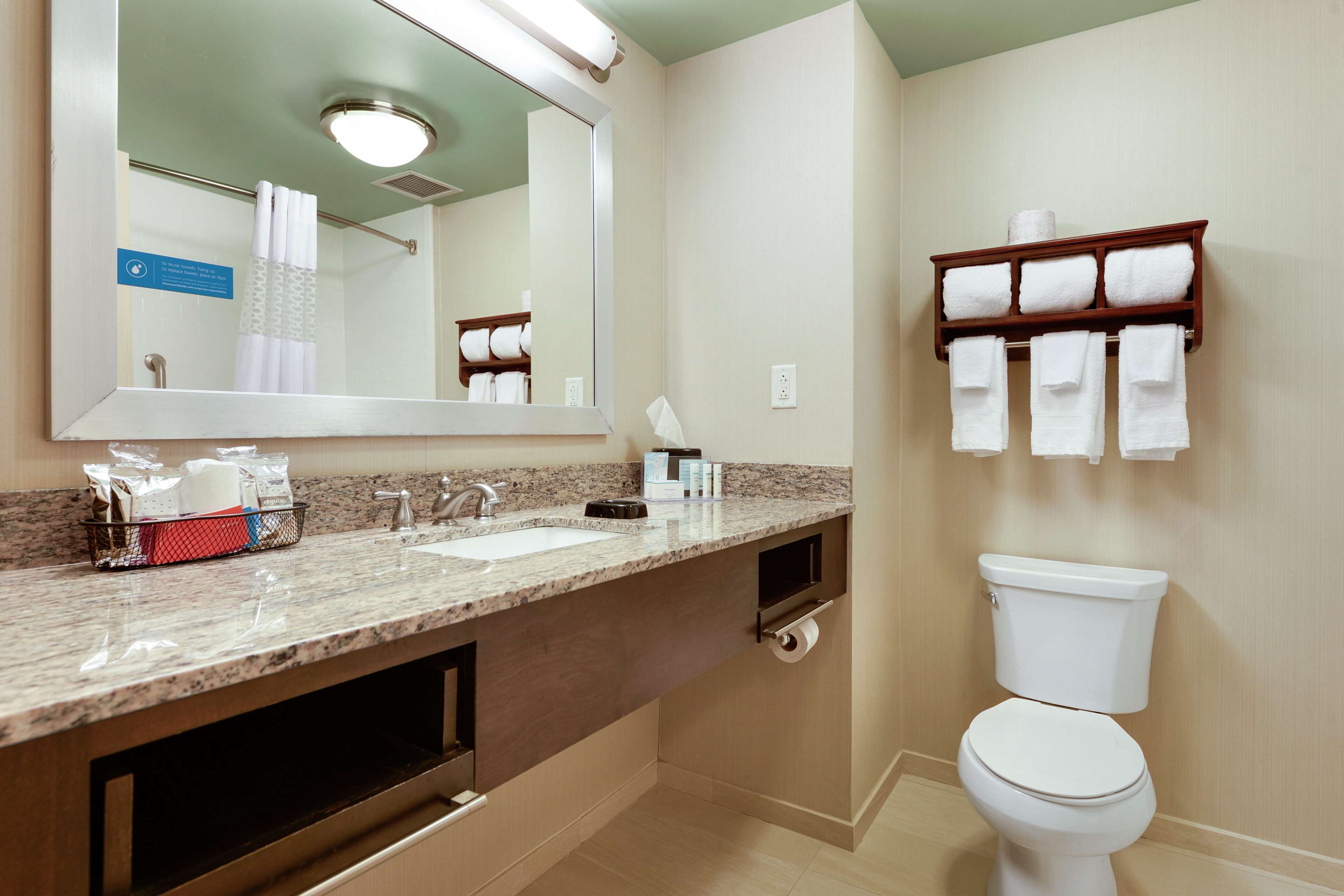 A bathroom with a sink, mirror, toilet, and towel rack.