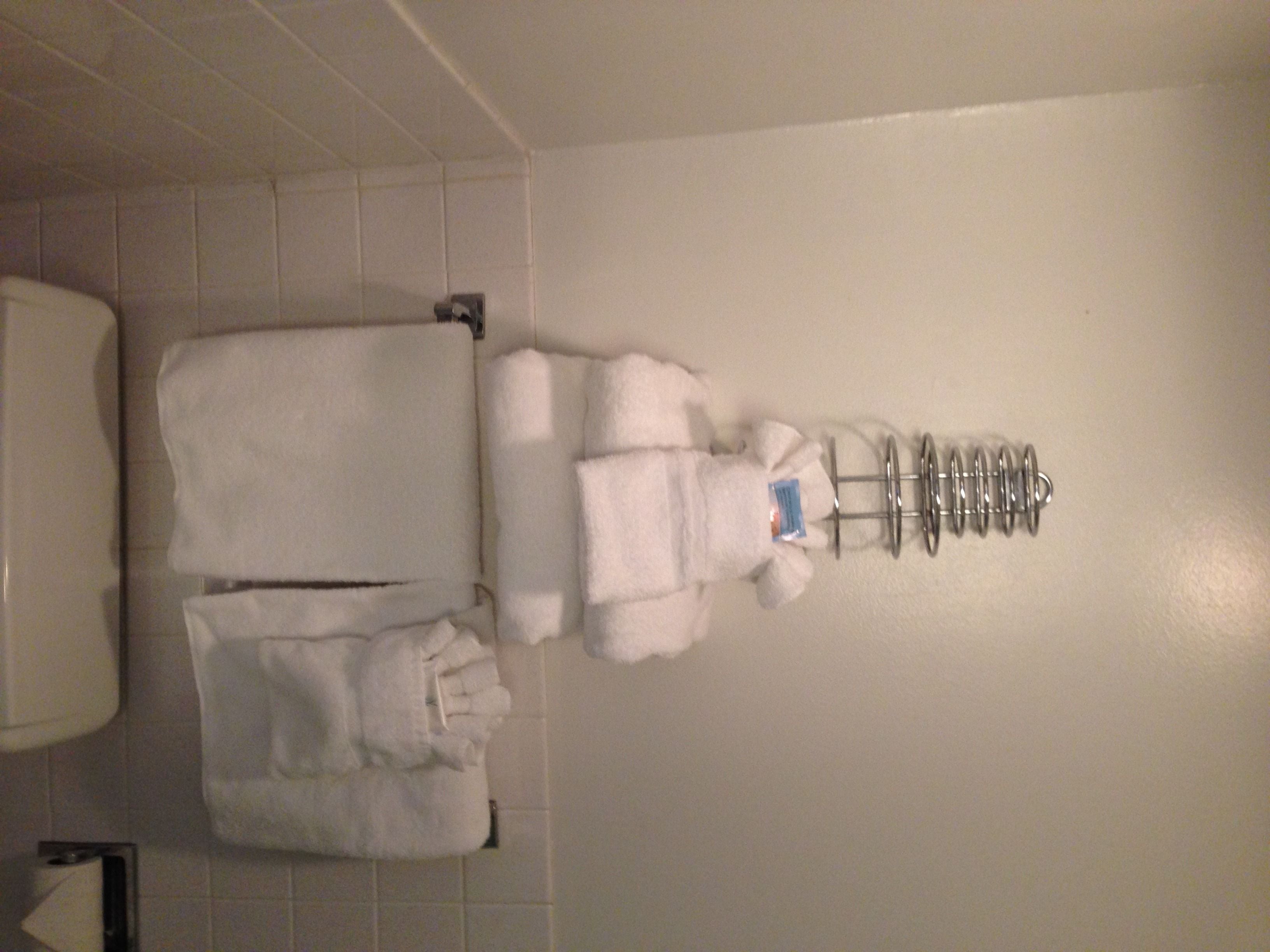 A bathroom with a white toilet, a towel rack with a white towel, and a white bath mat.