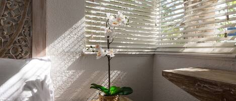 Individually decorated, individually furnished, desk, laptop workspace