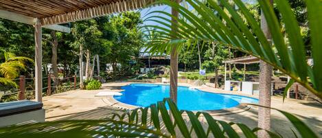 Outdoor pool, sun loungers