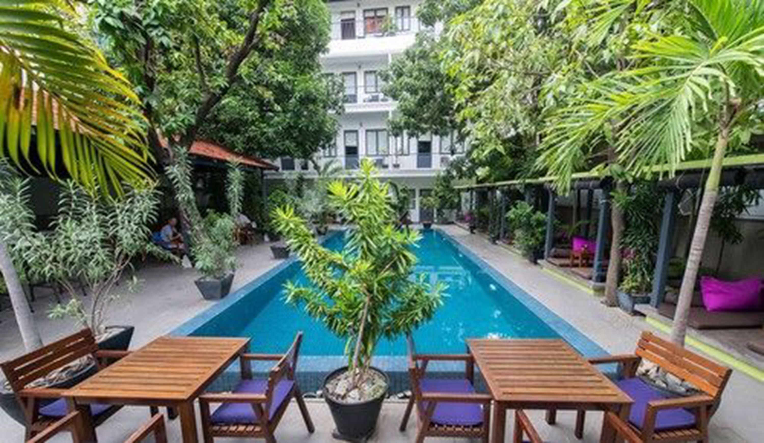 outdoor pool, pool loungers