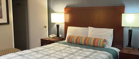 Desk, blackout drapes, iron/ironing board, free WiFi