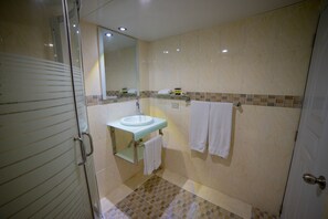 Ducha, secador de pelo y toallas