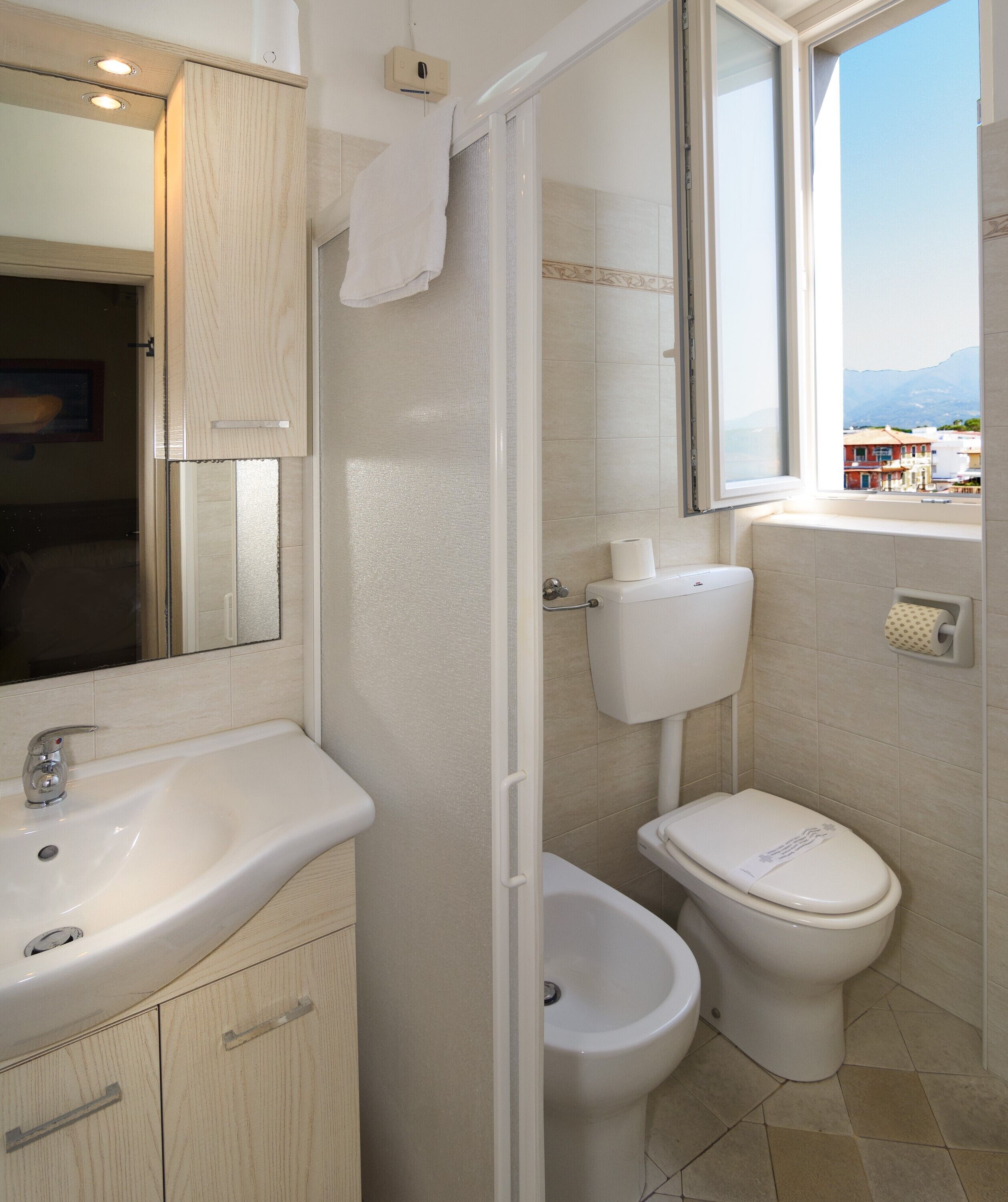basic double room, mountain view | bathroom | shower, hair dryer, bidet, soap