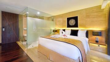 Select Comfort beds, minibar, in-room safe, desk