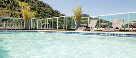 Outdoor pool, sun loungers