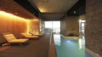 Indoor pool, open 8:00 AM to 10:00 PM, sun loungers