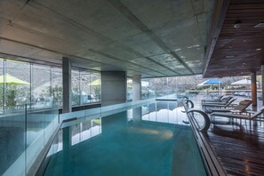 Indoor pool, outdoor pool, sun loungers