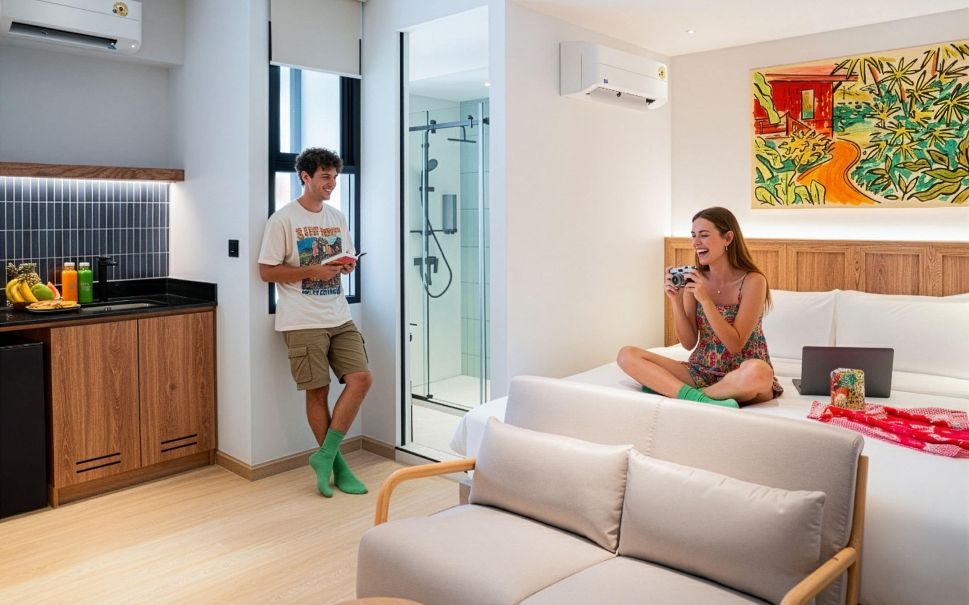 Econo Twin with Shared Bathroom | セーフティボックス (室内)、WiFi (無料)、ベッドシーツ