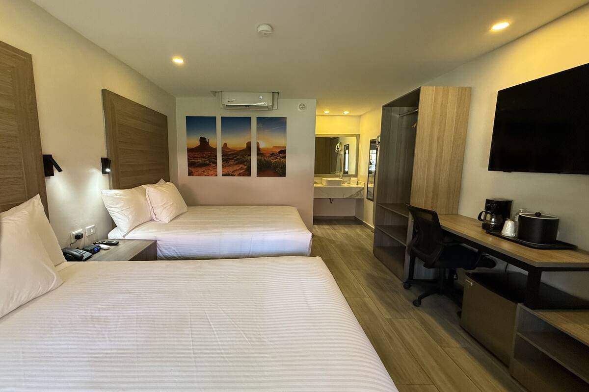 Room, 2 Double Beds, Non Smoking (Efficiency) | 1 bedroom, desk, laptop workspace, iron/ironing board