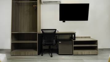 1 bedroom, desk, laptop workspace, iron/ironing board