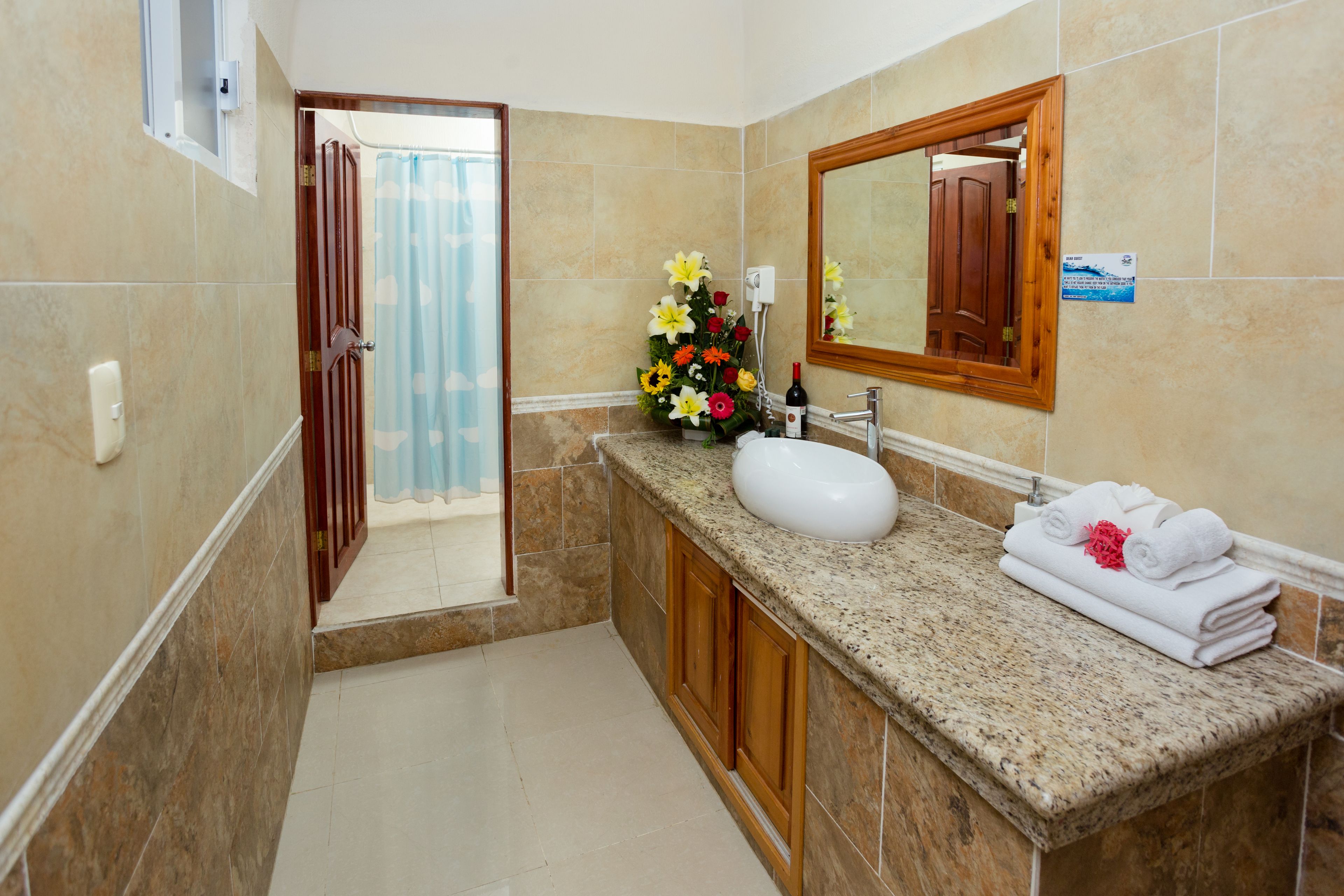 room, 1 king bed, garden view (with shared terrace) | bathroom | hair dryer, towels