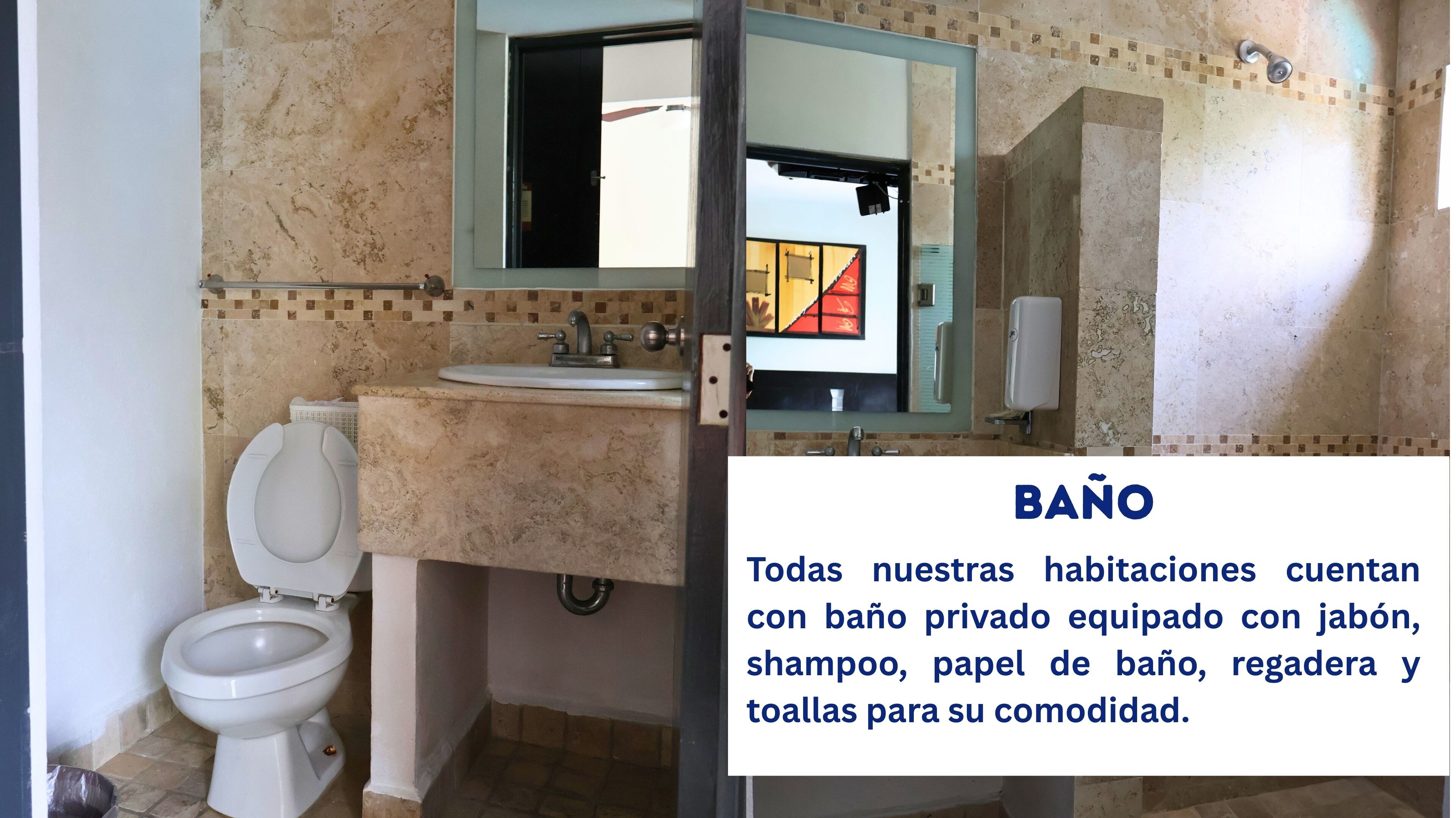 Standard room with fan | Bathroom | Shower, towels, soap, shampoo