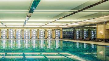 Indoor pool, outdoor pool, open 11:00 AM to 8:00 PM, pool umbrellas