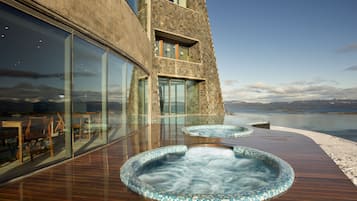 Indoor pool, outdoor pool, pool loungers